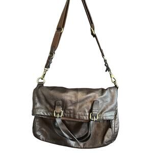 FOSSIL | Bronze Leather Fold Over Shoulder Bag Purse